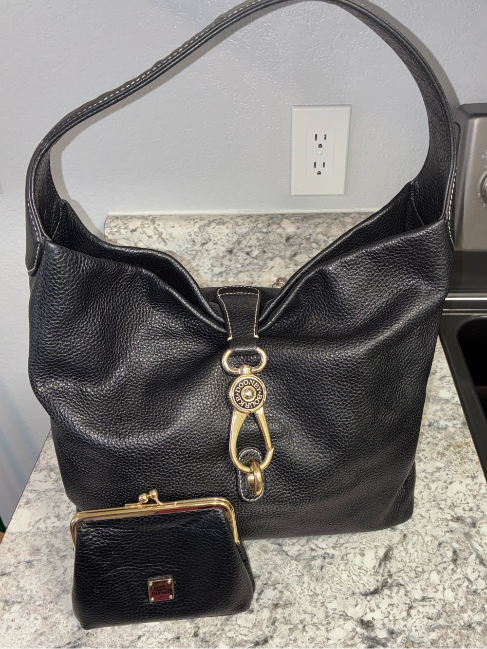 Vintage Dooney & Burke Black Leather Shoulder Bag with coin purse